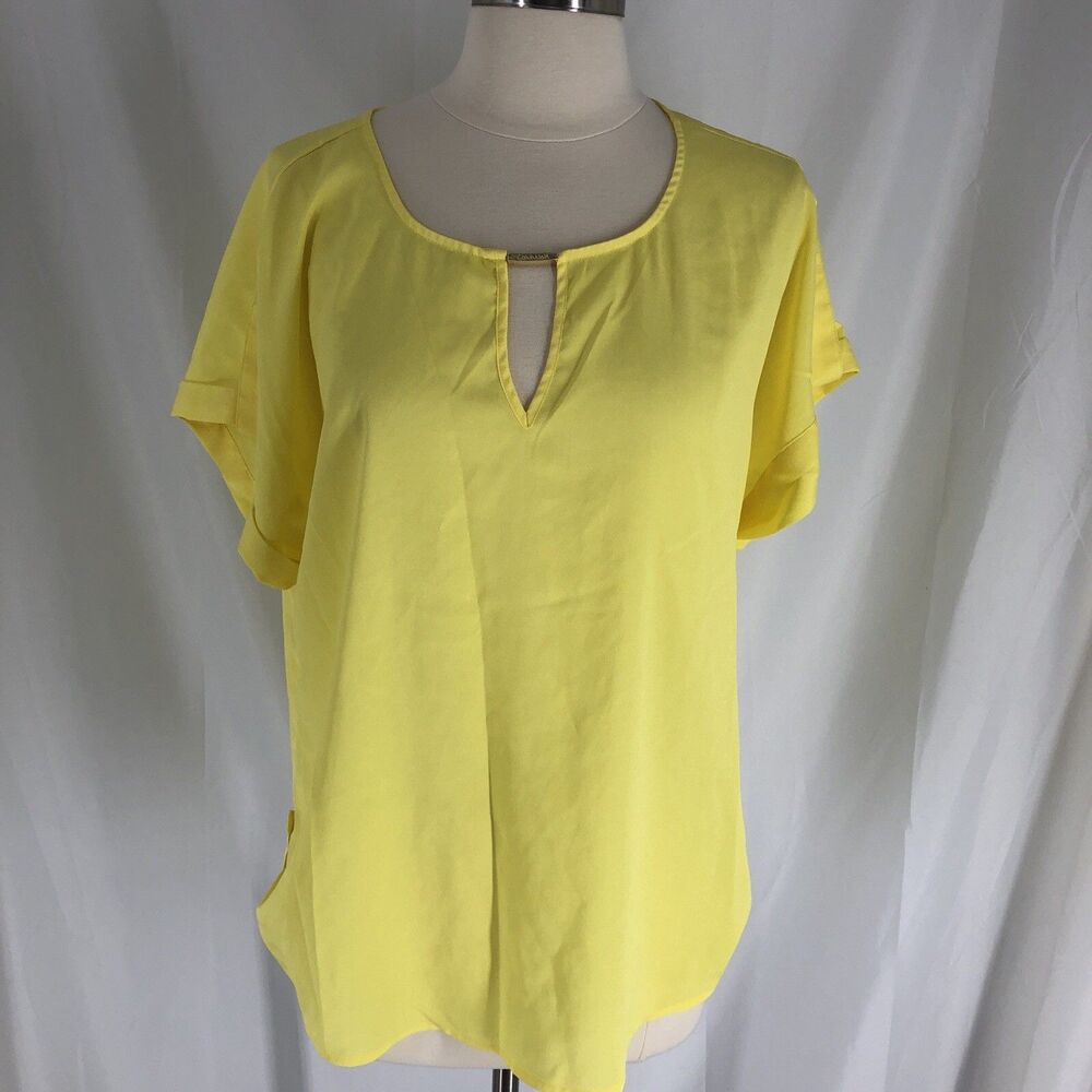 Women’s Calvin Klein Yellow Blouse with Key Hole Gold Detail Size XL